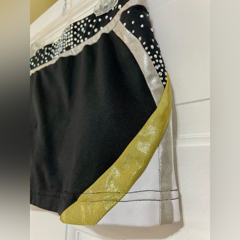 Girls Black Gold White Rhinestone Cheer Skirt Skort Size YM - Picture 3 of 8